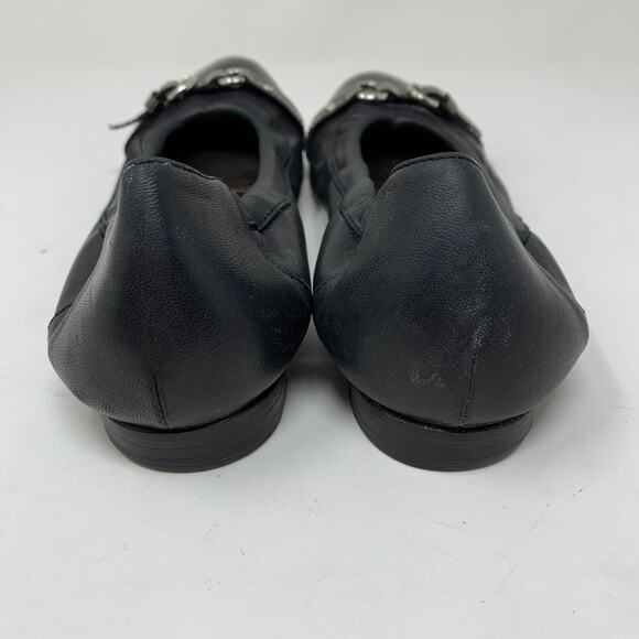 AGL Women's Size 37.5 US 7.5 Patent Cap Ballet Flats Black Round Toe Leather - Picture 4 of 6